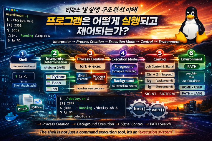 리눅스 쉘 실행 구조 완전 이해 — 프로그램은 어떻게 실행되고 제어되는가